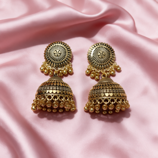 Antique Gold Statement Jhumka Earrings
