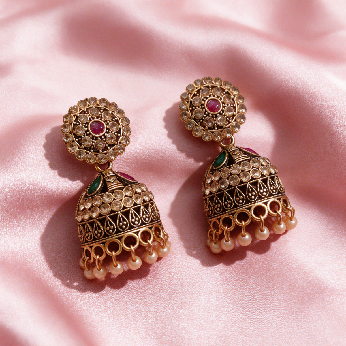 Antique Gold Multicolor Jhumka Earrings
