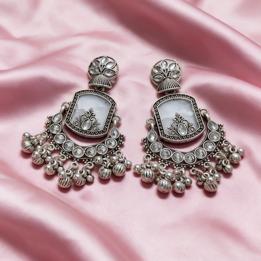 Oxidised Silver Mirror Statement Earrings