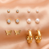 6-Pair Gold-Tone Stud & Drop Earrings Combo Set with Pearls and Crystal Stones