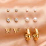 6-Pair Gold-Tone Stud & Drop Earrings Combo Set with Pearls and Crystal Stones