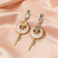 Gold White Stone Geometric Drop Earrings