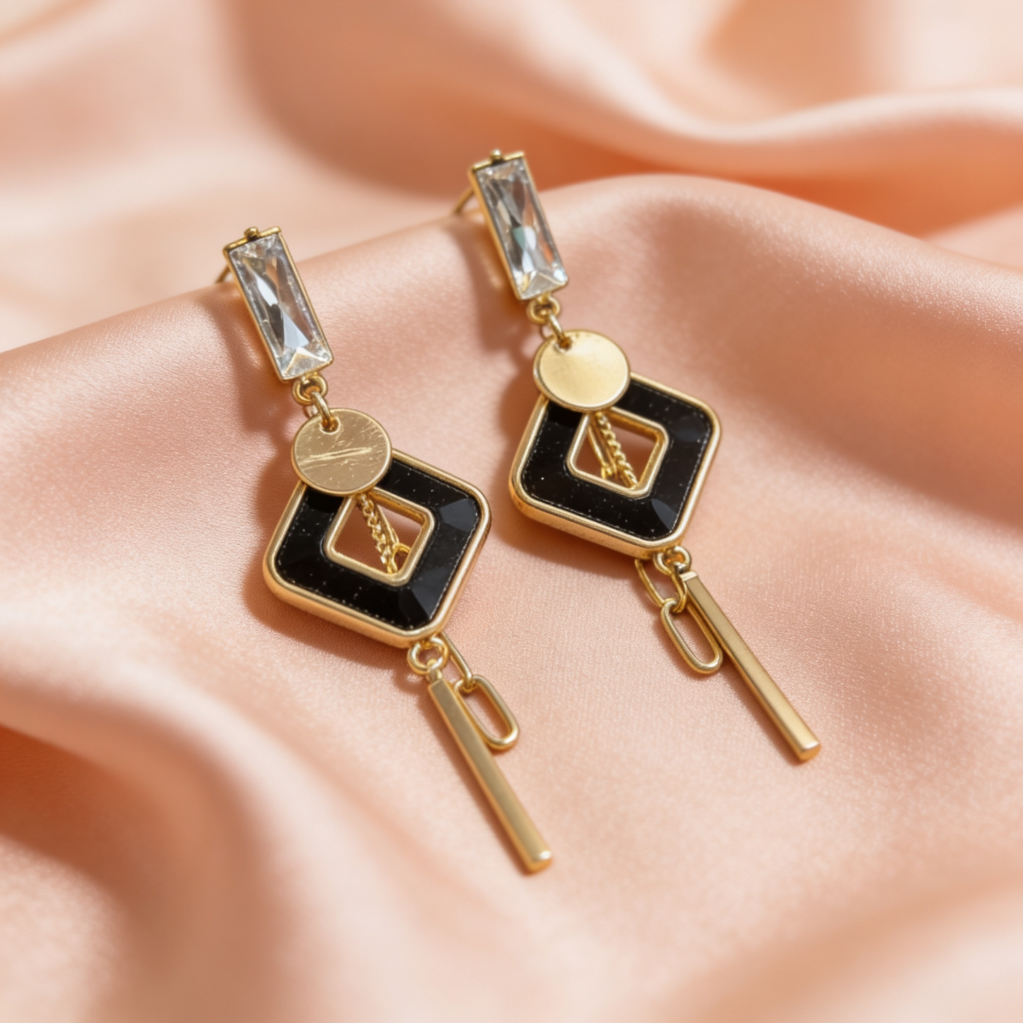 Gold-Toned Geometric Pearl Drop Earrings