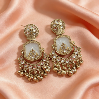 Gold Mirror Work Chandbali Earrings