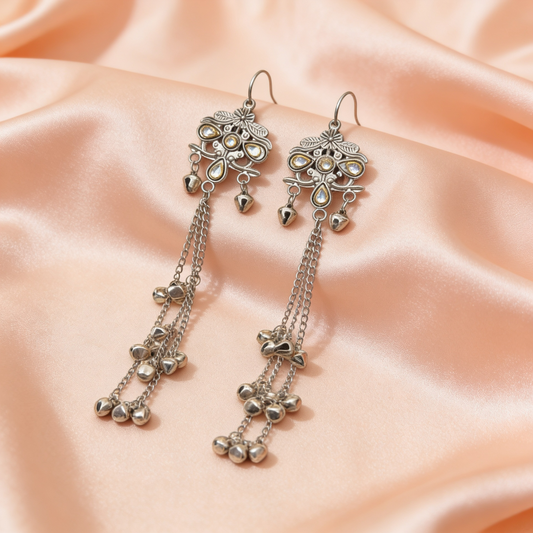 Oxidised Silver Floral Kashmiri Earrings