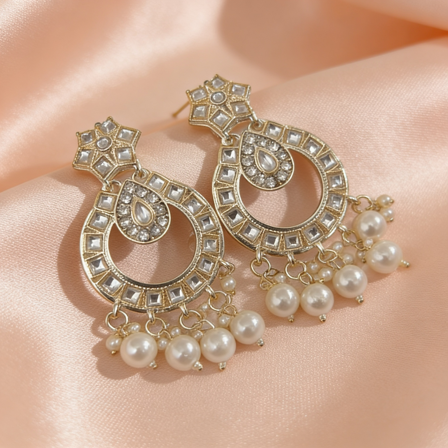 Pearl Drop Kundan Chandbali Earrings