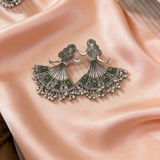 Oxidised Silver Dancer Enamel Earrings