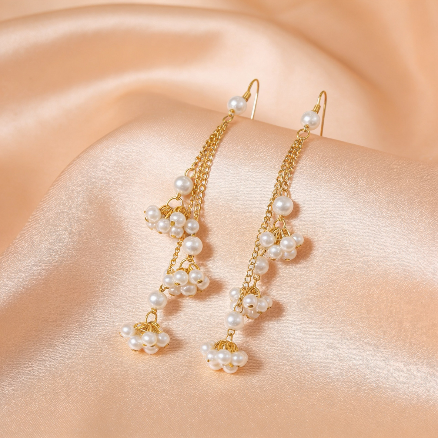 Golden Pearl Tassel Drop Earrings