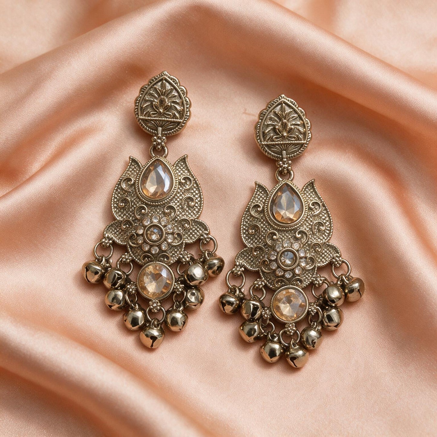Antique Silver Crystal Drop Earrings