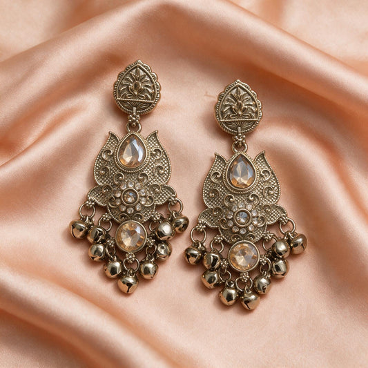 Antique Silver Crystal Drop Earrings