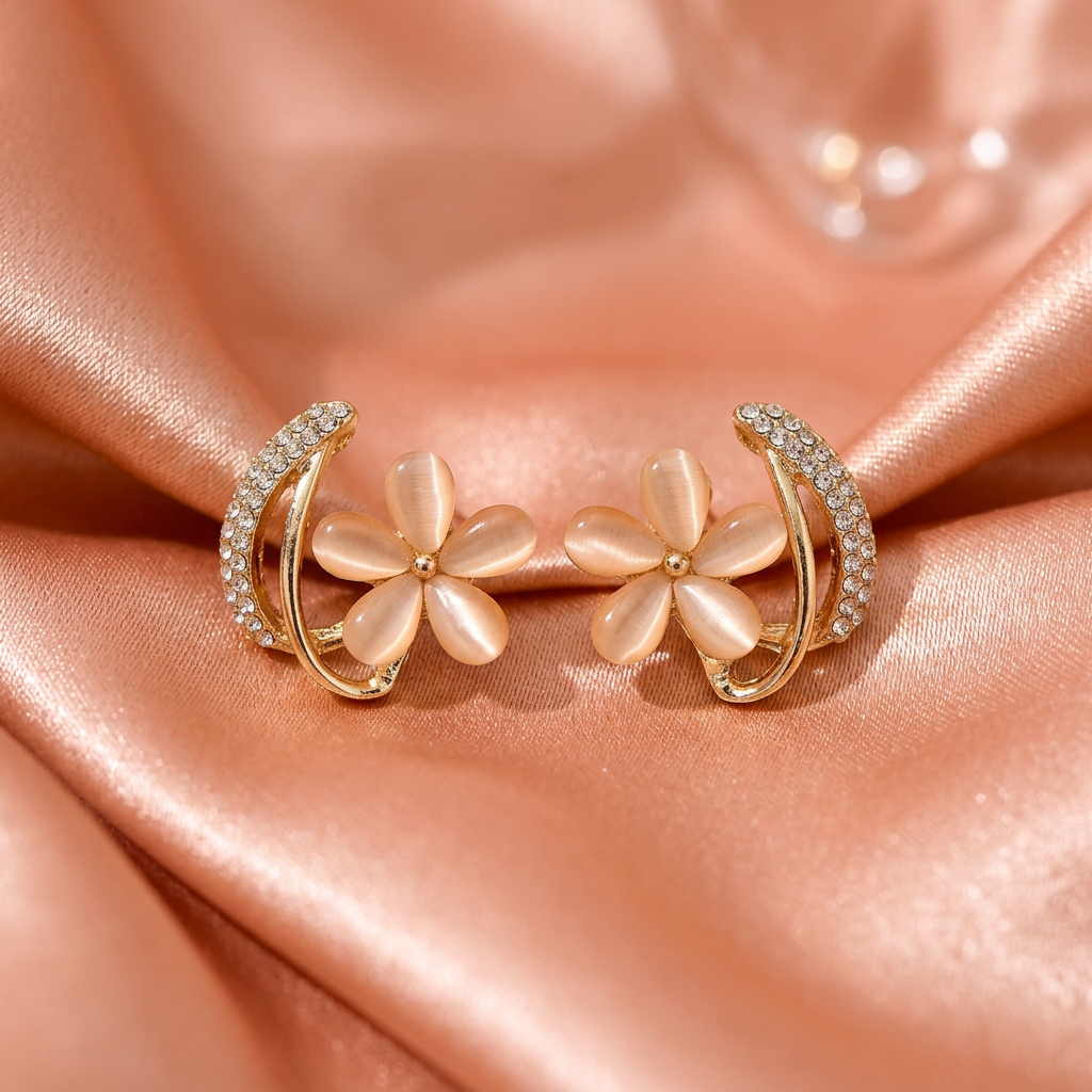 Crystal Bloom Hoop Flower Earrings