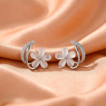 Crystal Bloom Hoop Flower Earrings
