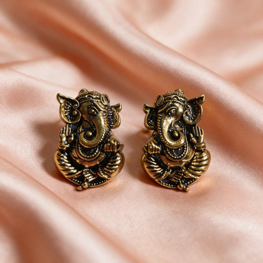 Oxidised Silver Ganesha Stud Earrings
