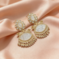 Gold-Toned Pearl Peacock Kundan Chandbali Earrings