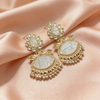 Gold-Toned Pearl Peacock Kundan Chandbali Earrings