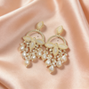 Gold Pearl Floral Chandbali Earrings