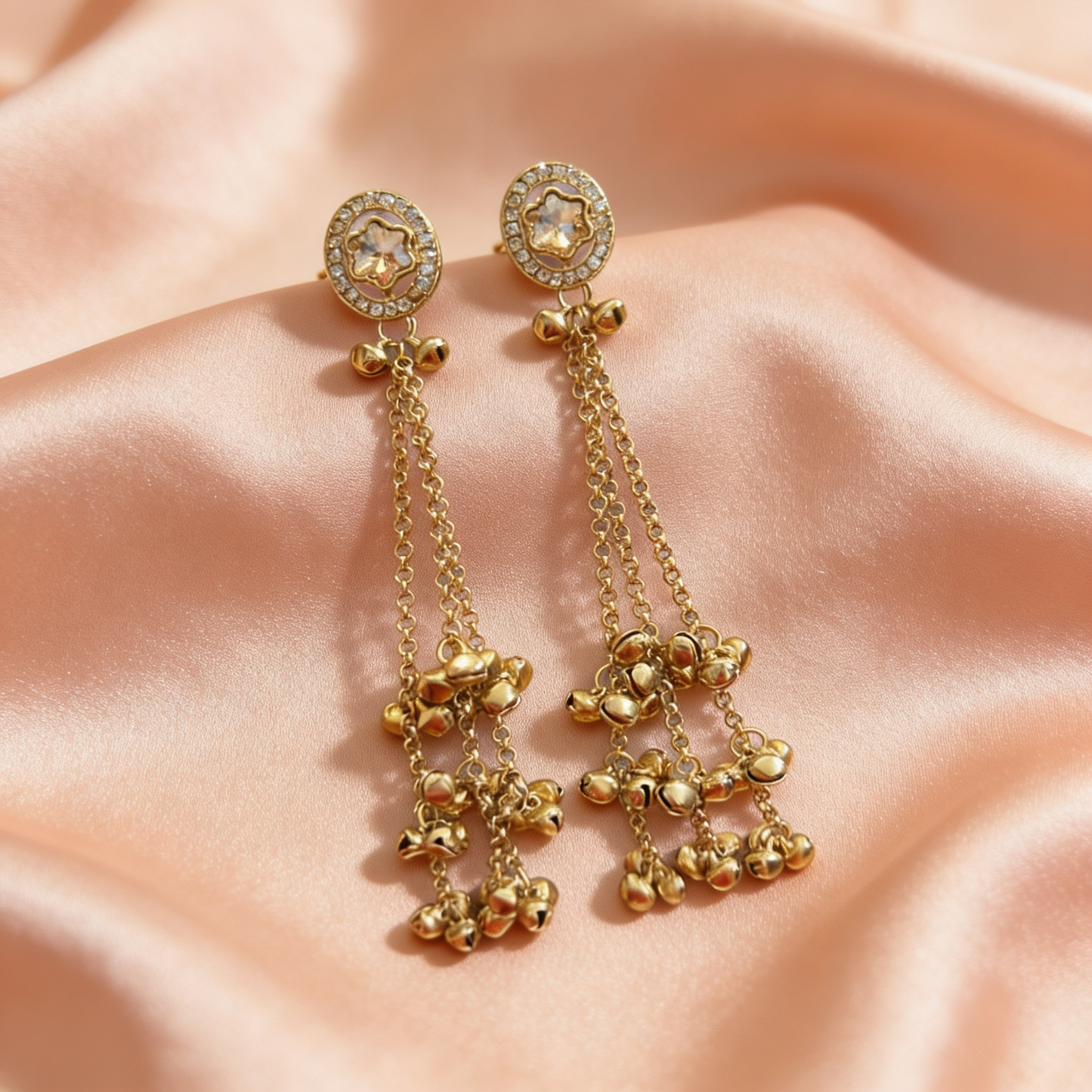 Gold Chain Tassel Earrings with Ghungroo Detailing