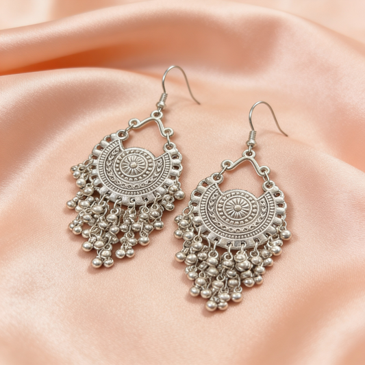 Oxidised Silver Chandbali Ghungroo Earrings