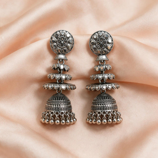 Antique Silver Layered Jhumka Earrings