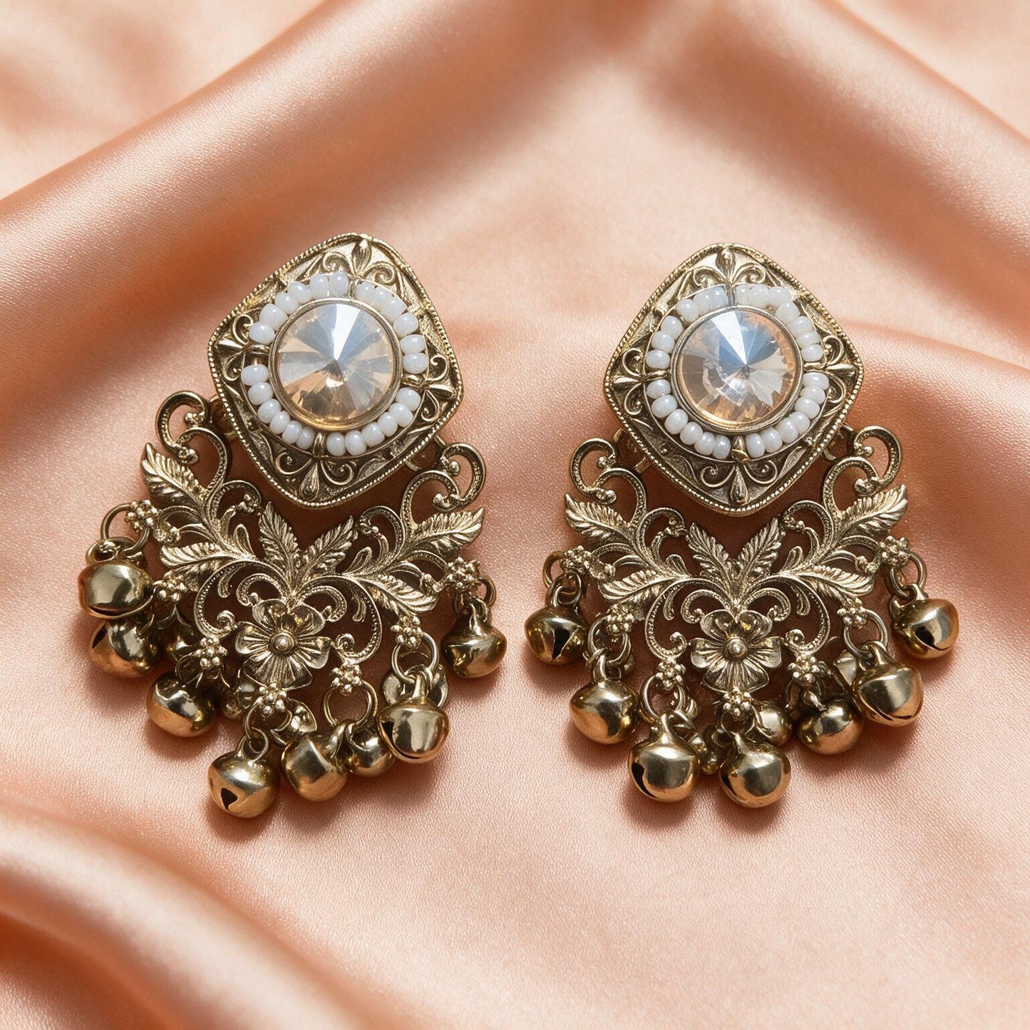 Royal Gold Floral Kundan Jhumka Earrings