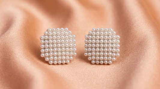 Pearl Beaded Square Stud Earrings