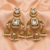 Royal Gold-Toned Square Kundan Jhumka Earrings with Pearl Drops