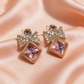 Blush Pink Bow Crystal Drop Earrings