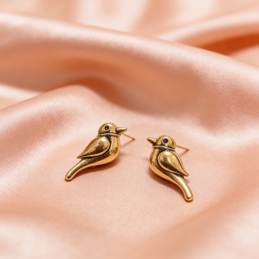 Sparrow Stud Antique Gold Earrings