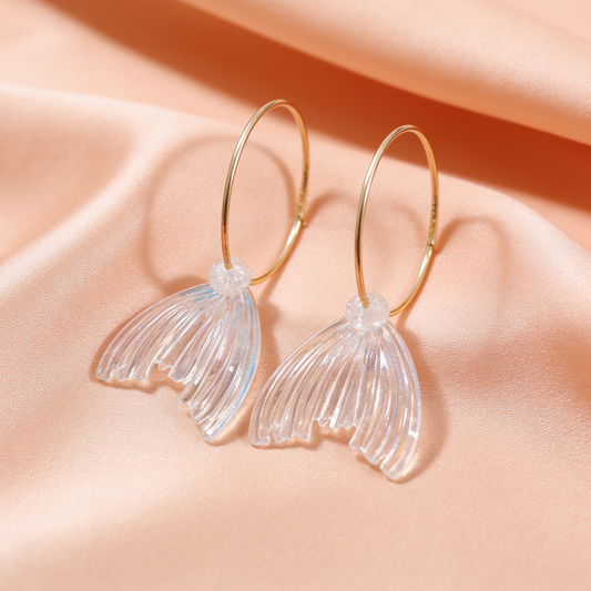 Golden Hoop Earrings with Transparent Petal Drop