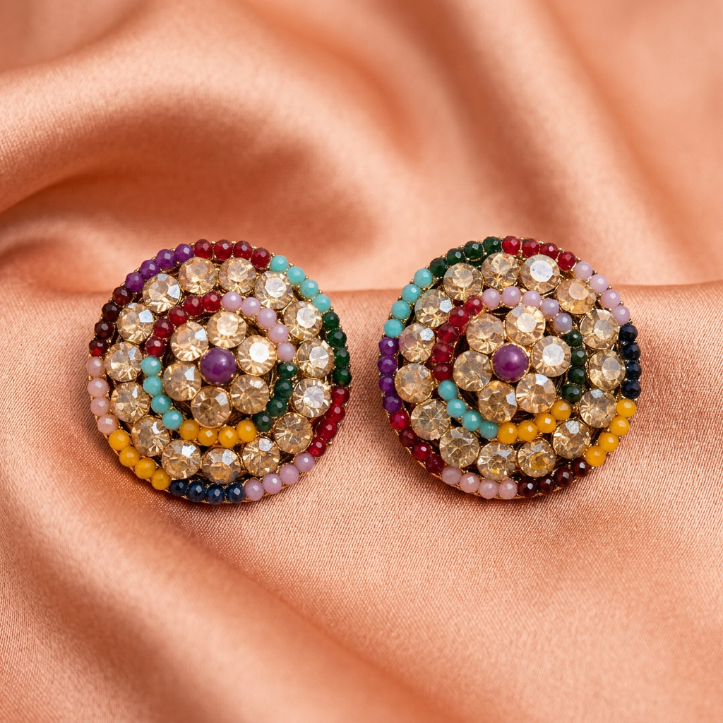 Multicolor Round Crystal Stud Earrings