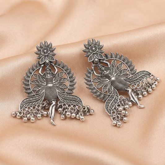 Oxidised Silver Dancing Lady Statement Earrings