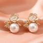 White Rose Pearl Drop Earrings