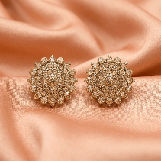 Golden Crystal Floral Stud Earrings