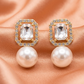 Crystal Square Pearl Drop Earrings