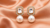 Crystal Square Pearl Drop Earrings