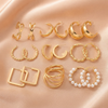 9-Pair Golden Hoop & Pearl Earring Combo Set