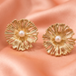 Golden Floral Pearl Stud Earrings