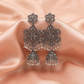 Oxidised Silver Floral Mirror Jhumka Earrings