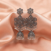 Oxidised Silver Floral Mirror Jhumka Earrings