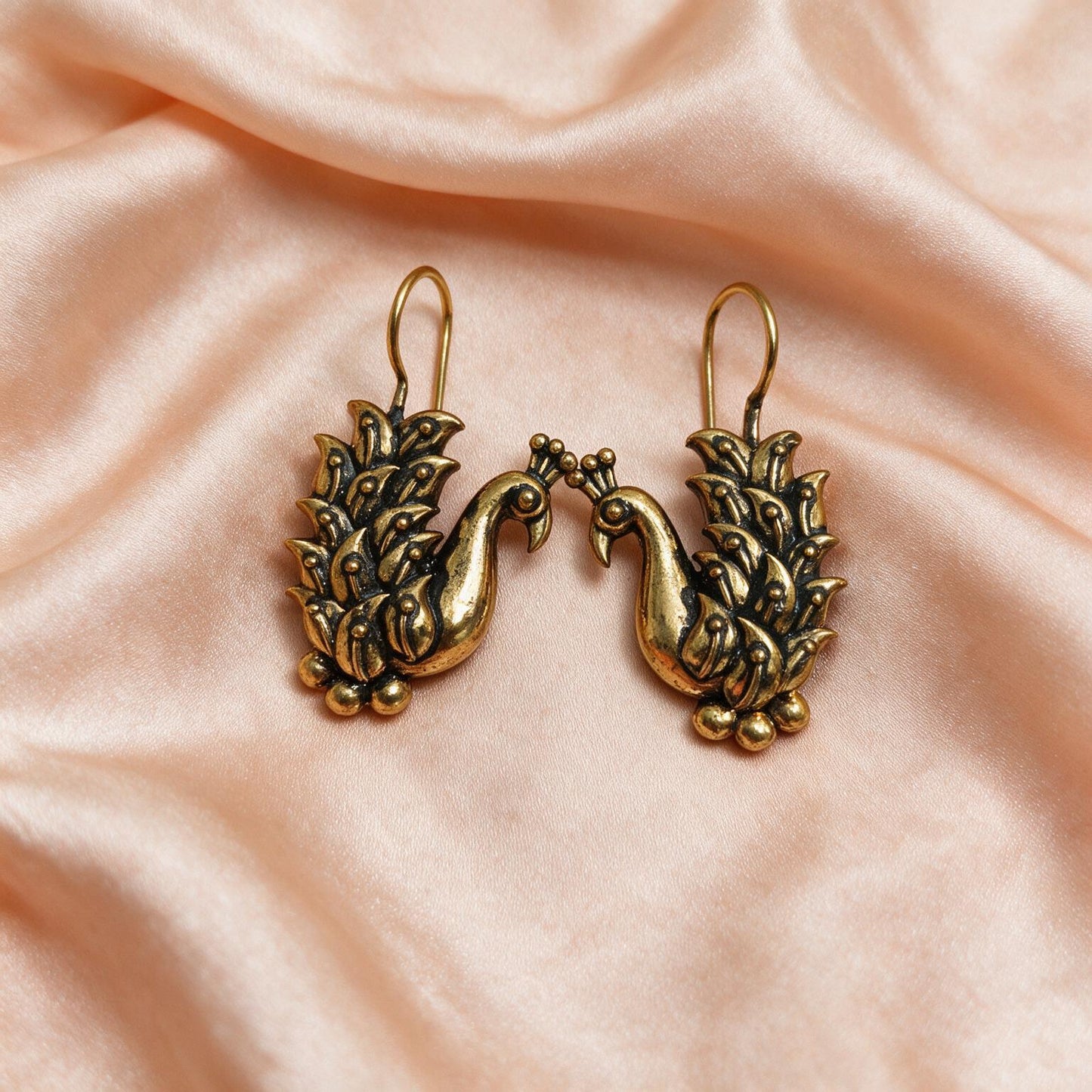 Antique Gold Peacock Jhumka Earrings