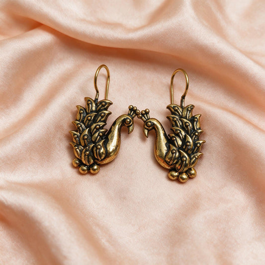 Antique Gold Peacock Jhumka Earrings