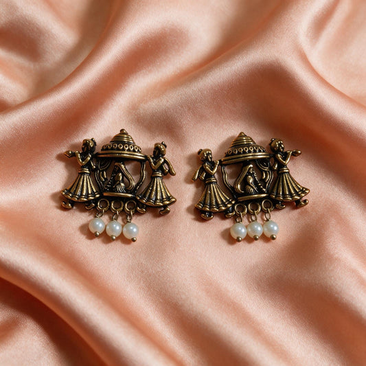Oxidised Silver Peacock Temple Jhumka Earrings