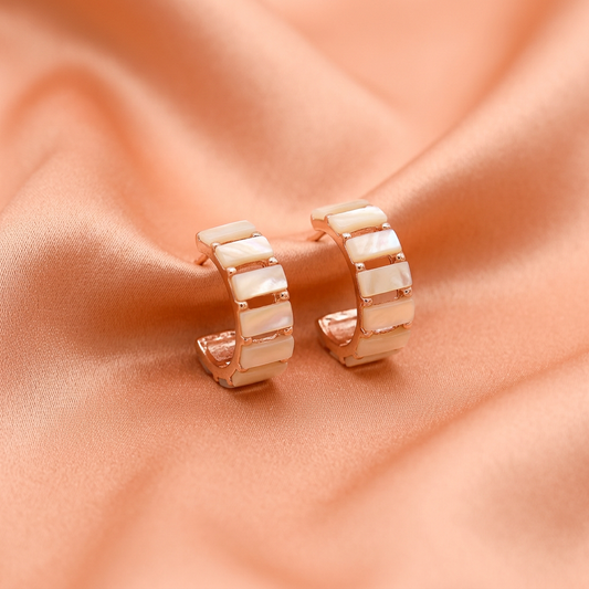 Rose Gold Geometric Hoop Earrings with Pearl Accent