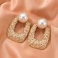 Gold Textured Pearl Square Drop Earrings