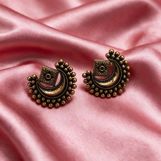 Vintage Oxidised Crescent Stud Earrings