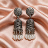 Oxidised Silver Shell Charm Jhumka Earrings