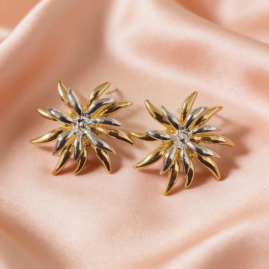 Pointed Gold Flower Stud Earrings