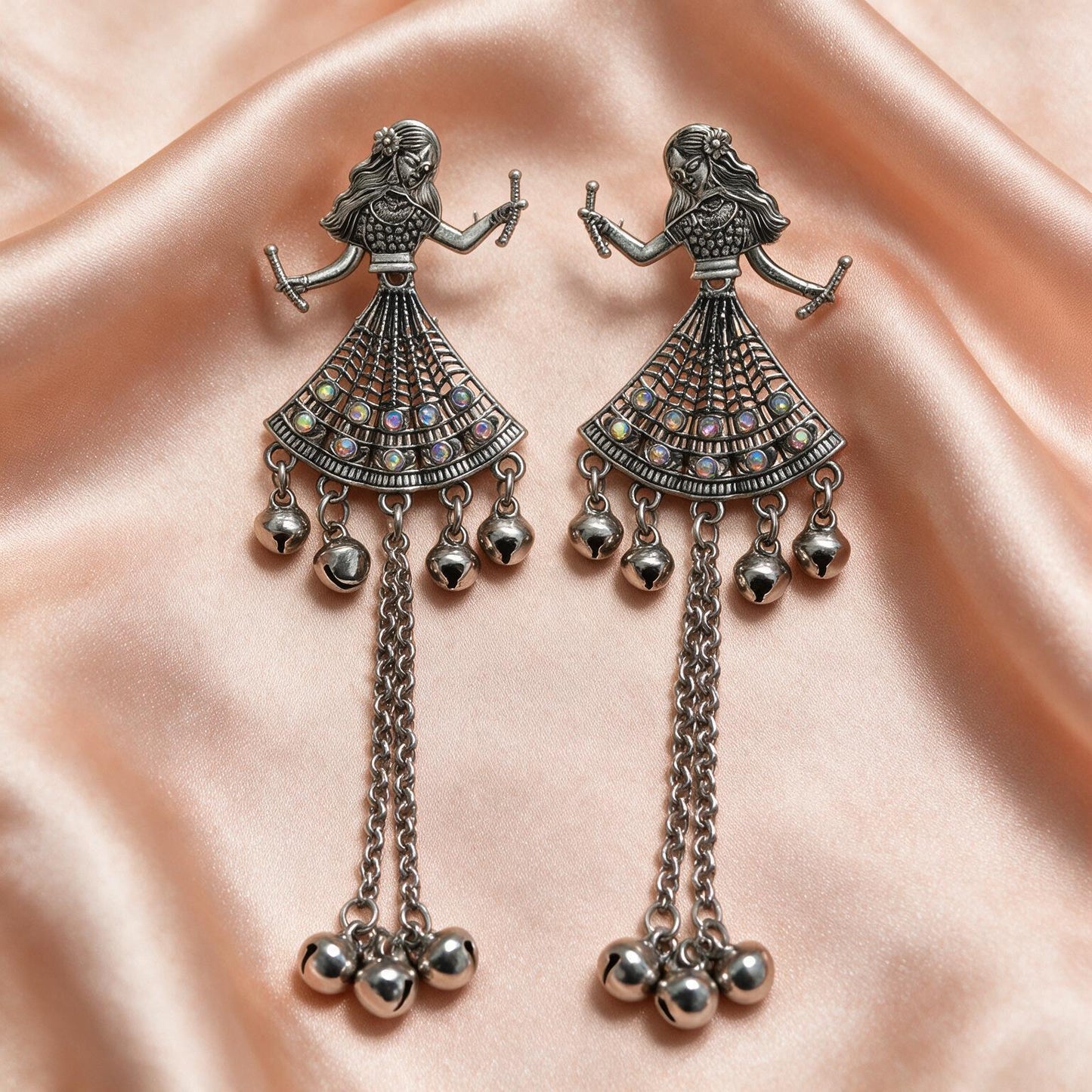 Dancing Doll Oxidised Silver Statement Earrings