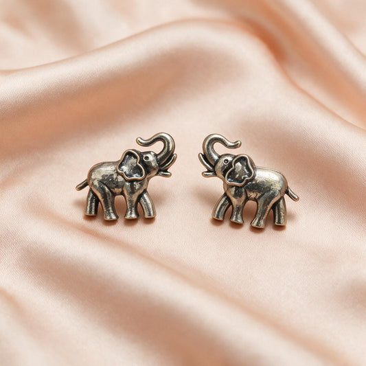 Vintage Oxidised Elephant Stud Earrings