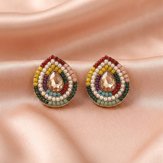 Royal Multicolor Pearl Kundan Stud Earrings